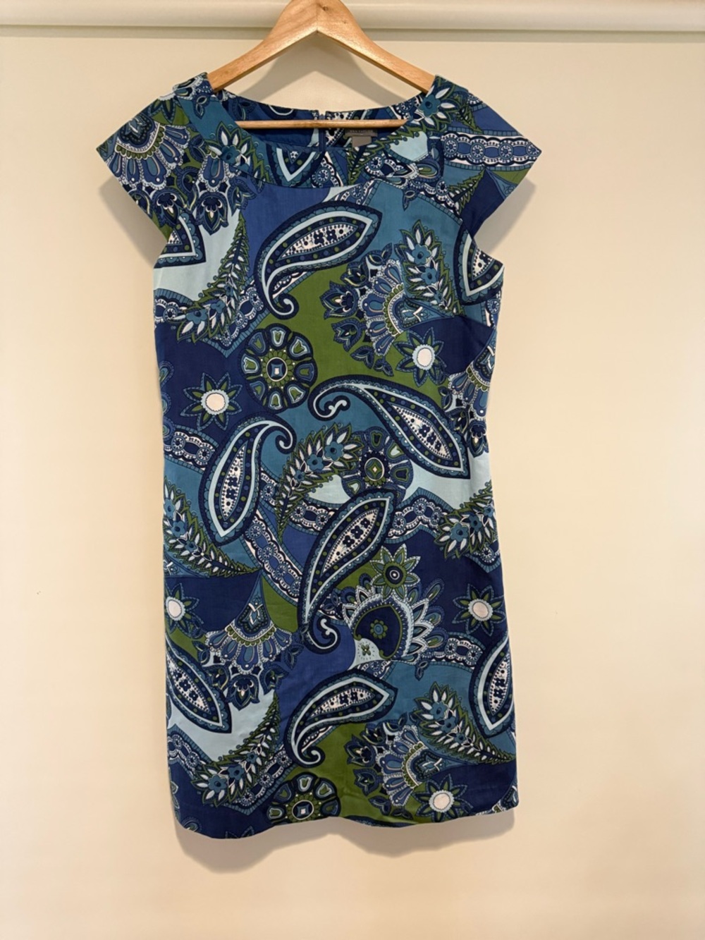 Ann Taylor Blue Floral and Paisley Cap Sleeve Midi Cotton Dress, size 10